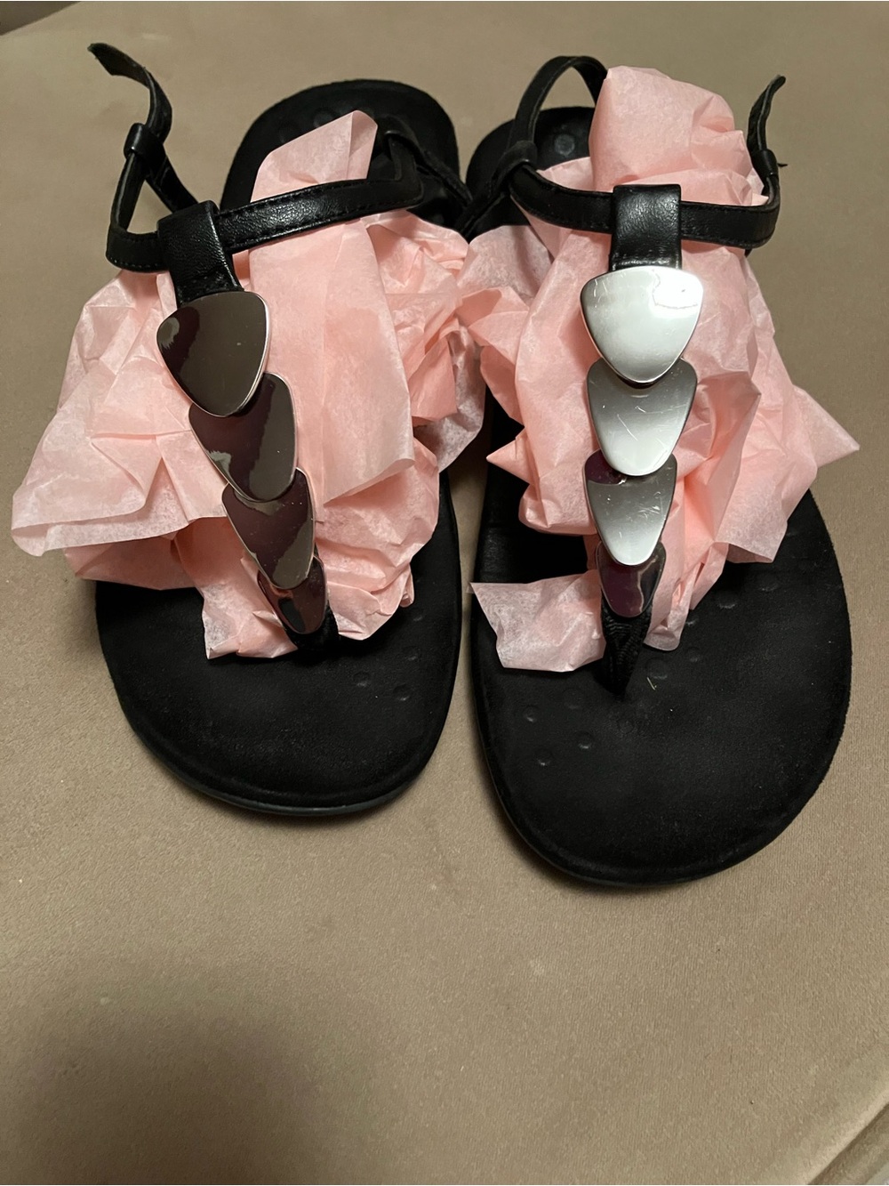 Vionic Miami Black Thong Ankle Strap Sandal with Silver Accents - Picture 3 of 7